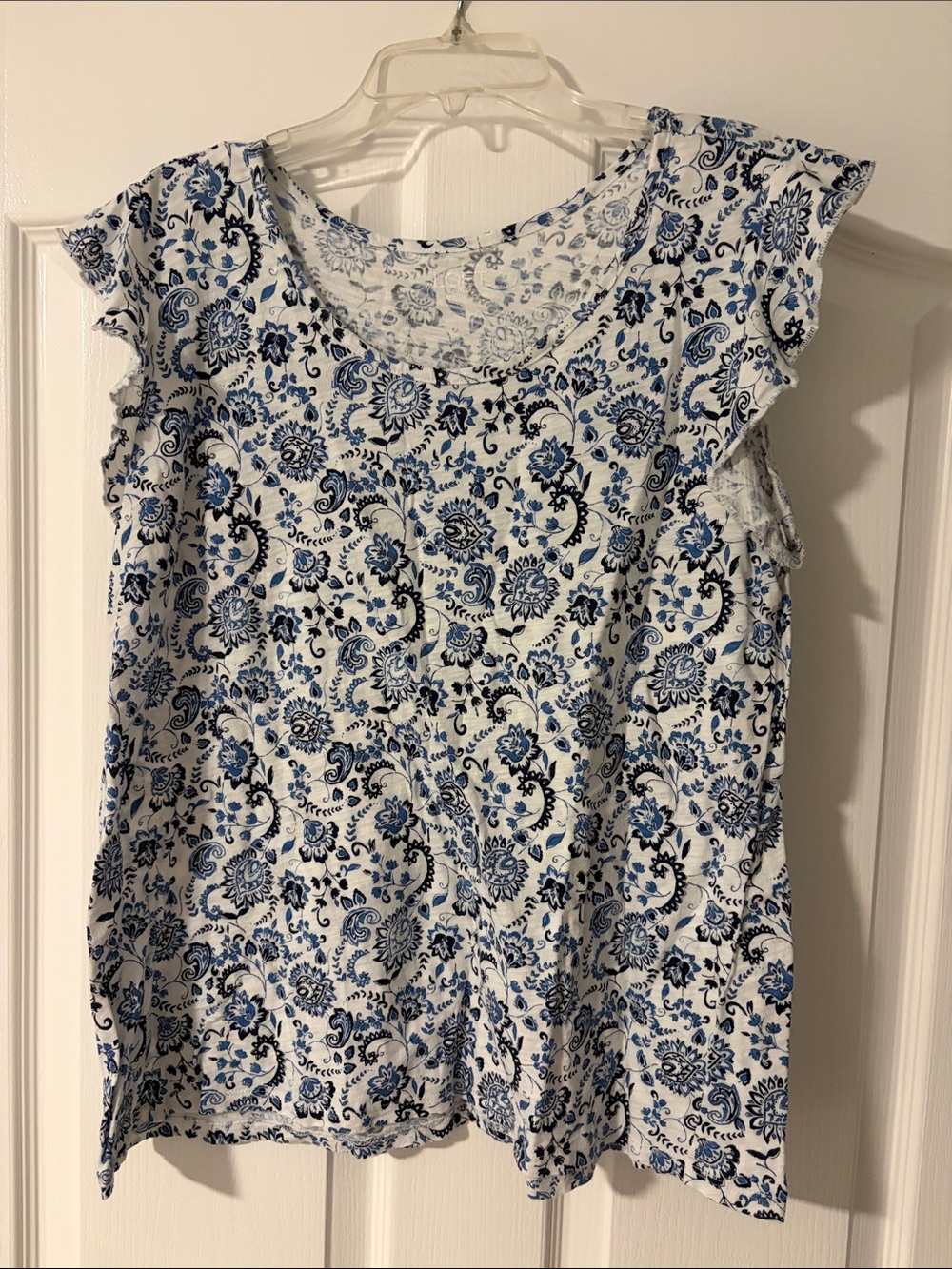 LOFT White and Blue Floral Short Sleeve Tee